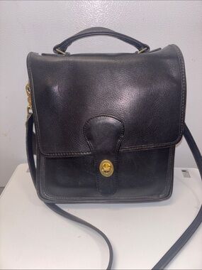 Coach Black Leather Crossbody Bag with Gold-Tone Turnlock